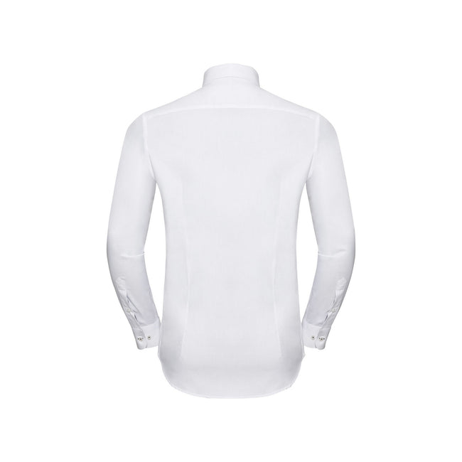White-Silver-Convoy Grey - Back - Russell Collection Mens Herringbone Tailored Long-Sleeved Formal Shirt