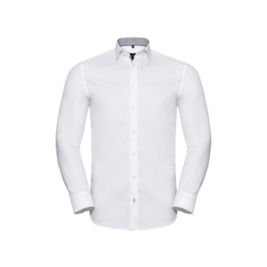 White-Silver-Convoy Grey - Front - Russell Collection Mens Herringbone Tailored Long-Sleeved Formal Shirt