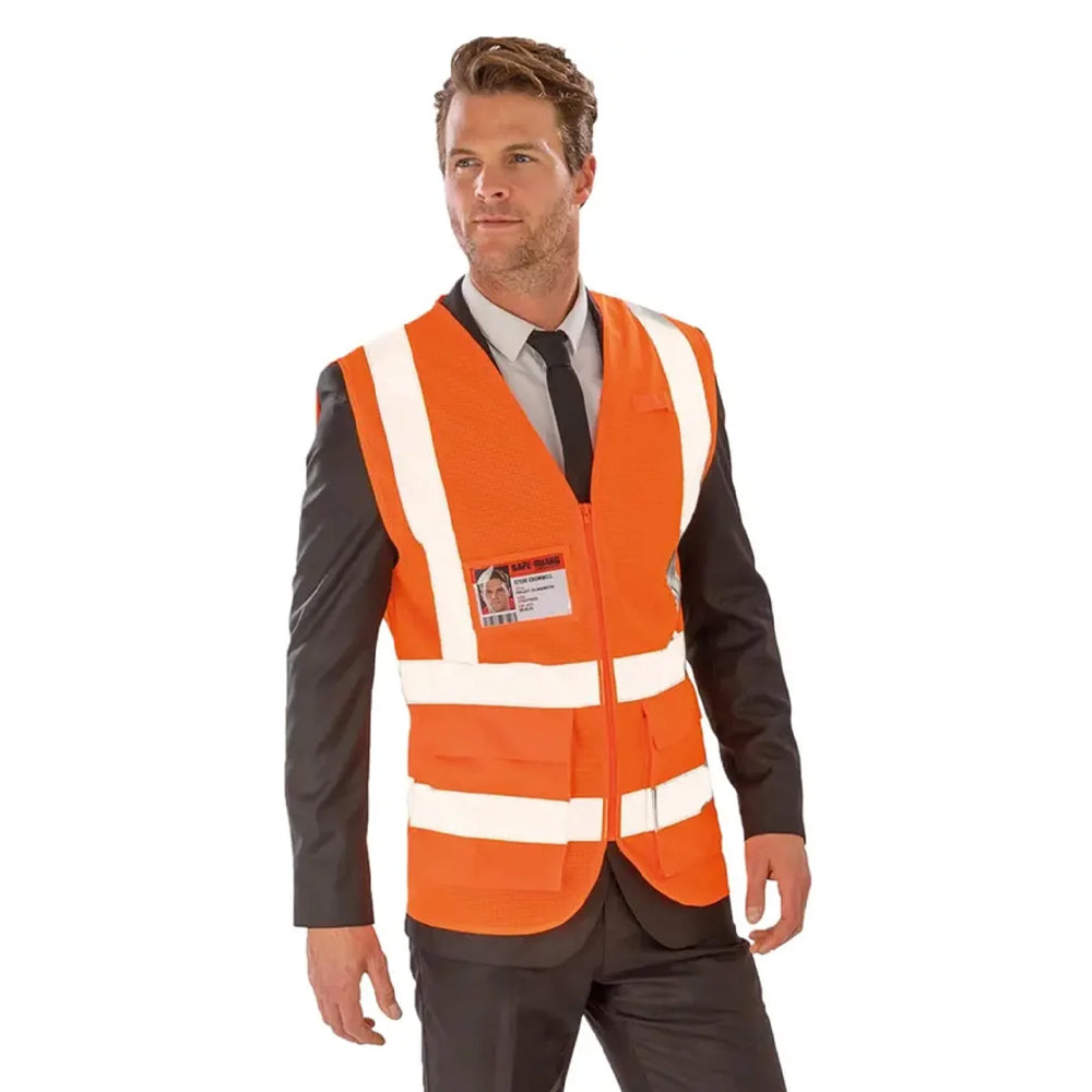 Fluorescent Orange - Side - WORK-GUARD by Result Unisex Adult Polycotton Heavy Duty Safety Hi-Vis Vest