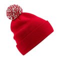 Bright Red-Off White - Back - Beechfield Childrens-Kids Snowstar Beanie