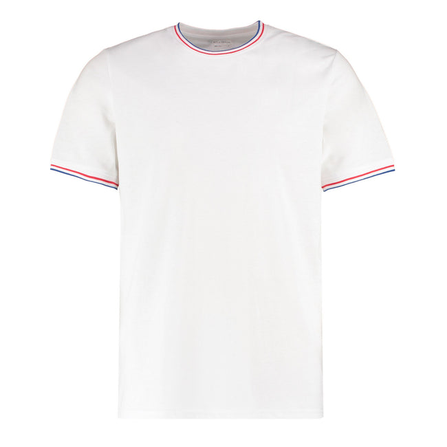 White-Red-Royal Blue - Front - Kustom Kit Mens Tipped Fashion T-Shirt