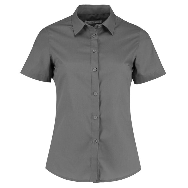 Graphite - Front - Kustom Kit Womens-Ladies Poplin Tailored Short-Sleeved Shirt