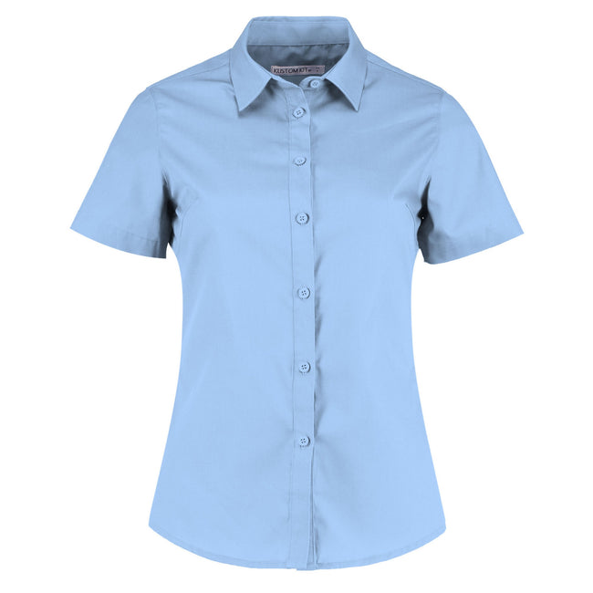 Light Blue - Front - Kustom Kit Womens-Ladies Poplin Tailored Short-Sleeved Shirt