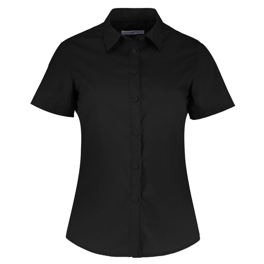 Black - Front - Kustom Kit Womens-Ladies Poplin Tailored Short-Sleeved Shirt