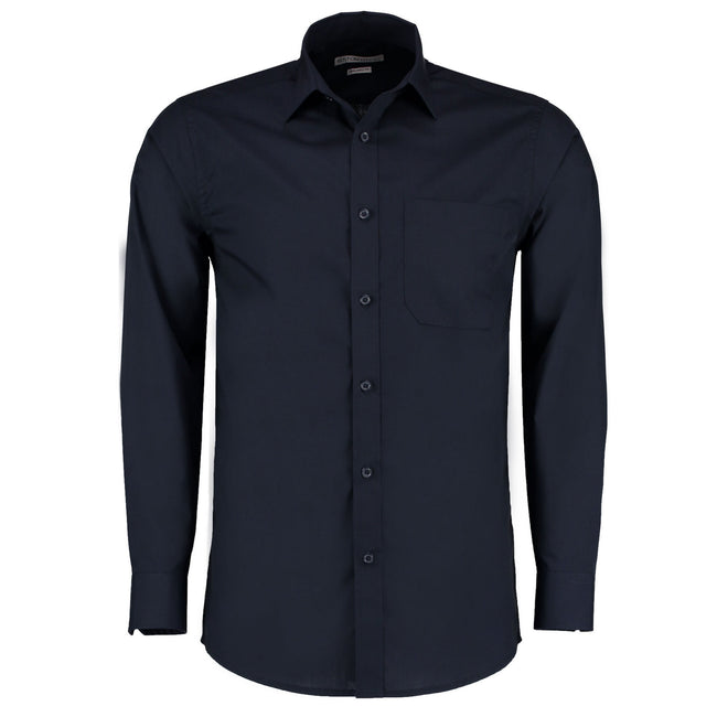 Dark Navy - Front - Kustom Kit Mens Poplin Tailored Long-Sleeved Formal Shirt