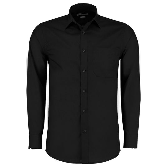 Black - Front - Kustom Kit Mens Poplin Tailored Long-Sleeved Formal Shirt