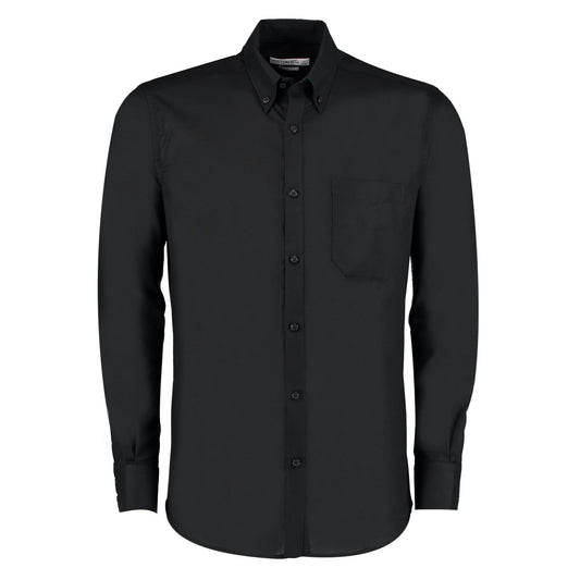 Black - Front - Kustom Kit Mens Oxford Slim Long-Sleeved Shirt