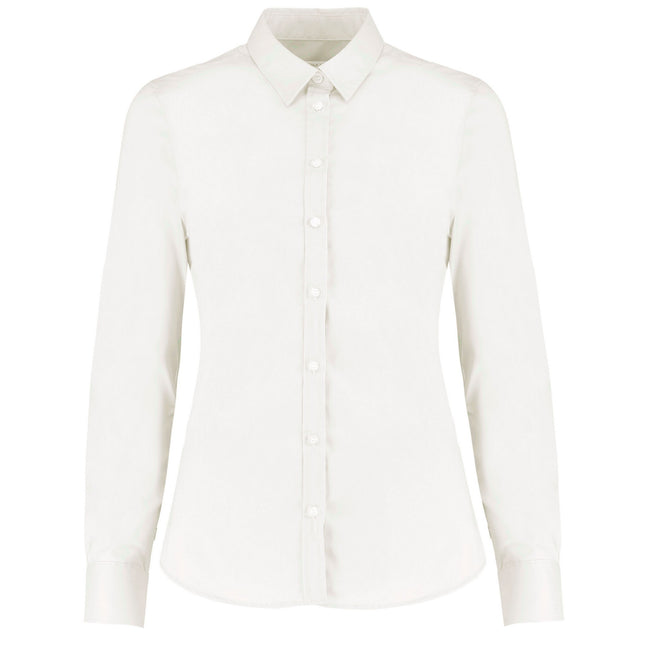 White - Front - Kustom Kit Womens-Ladies Oxford Stretch Tailored Long-Sleeved Shirt