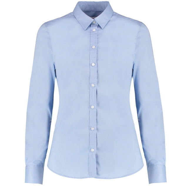 Light Blue - Front - Kustom Kit Womens-Ladies Oxford Stretch Tailored Long-Sleeved Shirt