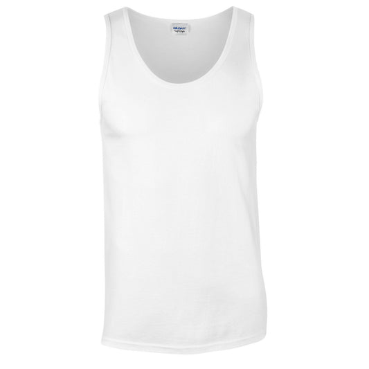 White - Front - Gildan Mens Plain Soft Tank Top