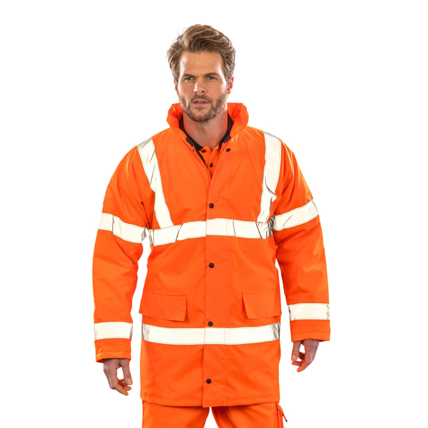 Orange - Back - SAFE-GUARD by Result Mens Motorway Hi-Vis Jacket