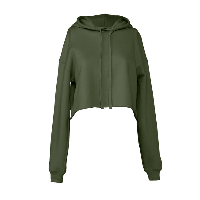 Military Green - Front - Bella + Canvas Womens-Ladies Fleece Crop Hoodie