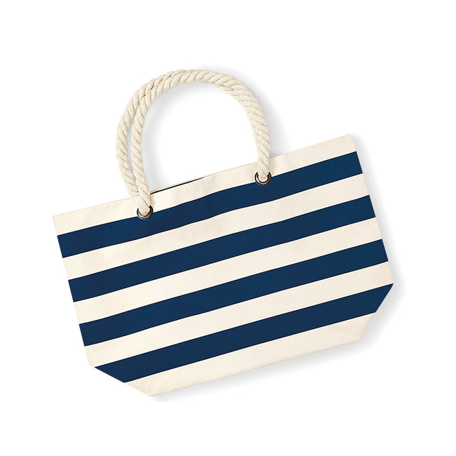 Natural-Admiral Navy - Back - Westford Mill Boardwalk Striped Tote Bag