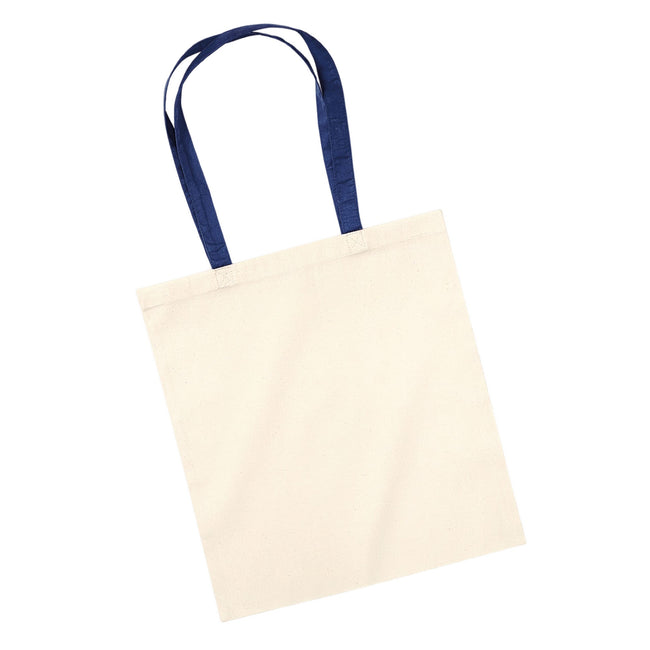 Natural-French Navy - Back - Westford Mill Bag 4 Life Contrast Handle Tote
