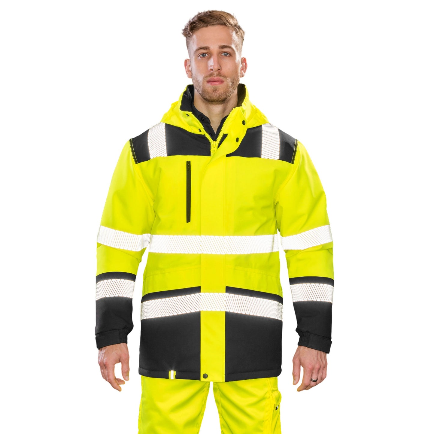Fluorescent Yellow-Black - Lifestyle - SAFE-GUARD by Result Mens Printable Safety Soft Shell Jacket