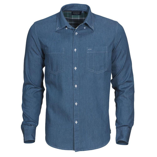 Blue - Front - James Harvest Mens Jupiter Denim Look Shirt