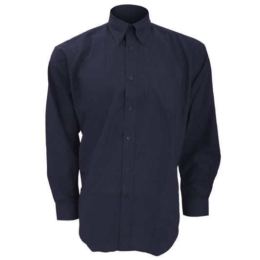 French Navy - Front - Kustom Kit Mens Workwear Oxford Long Sleeve Shirt