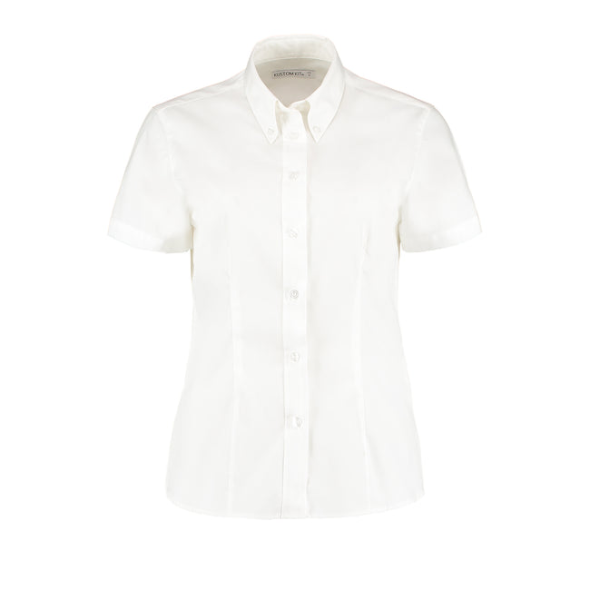 White - Front - Kustom Kit Ladies Corporate Oxford Short Sleeve Shirt