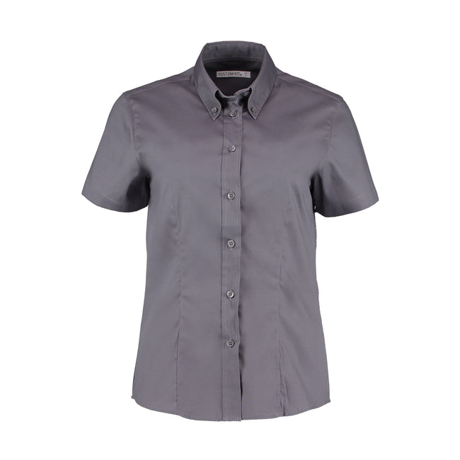 Charcoal - Front - Kustom Kit Ladies Corporate Oxford Short Sleeve Shirt