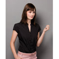 Black - Back - Kustom Kit Ladies Continental Blouse Mandarin Collar Cap Sleeve