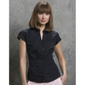 Black - Side - Kustom Kit Ladies Continental Blouse Mandarin Collar Cap Sleeve