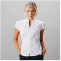 White - Back - Kustom Kit Ladies Continental Blouse Mandarin Collar Cap Sleeve