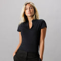 Black - Side - Kustom Kit Ladies Corporate Short Sleeve V-Neck Mandarin Collar Top