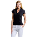 Black - Pack Shot - Kustom Kit Ladies Corporate Short Sleeve V-Neck Mandarin Collar Top