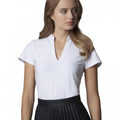 White - Side - Kustom Kit Ladies Corporate Short Sleeve V-Neck Mandarin Collar Top