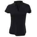 Black - Front - Kustom Kit Ladies Corporate Short Sleeve V-Neck Mandarin Collar Top