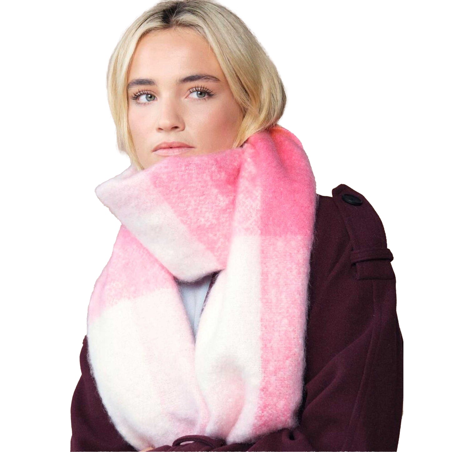 Pink - Back - Beechfield Unisex Adult Checked Fluffy Winter Scarf