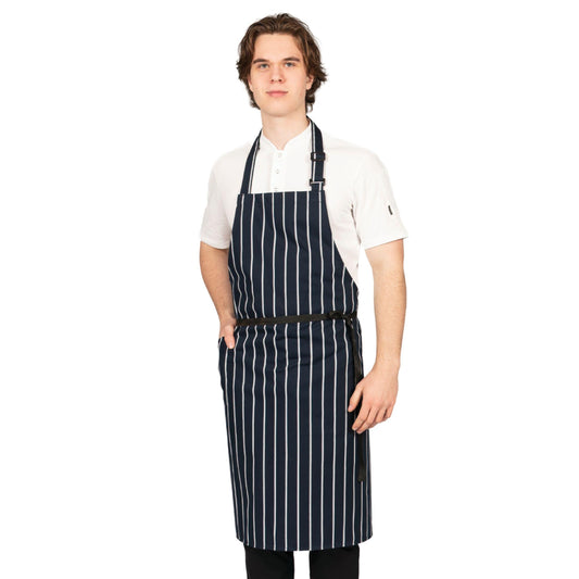 Navy-White - Front - Dennys Butcher Stripe Woven Apron
