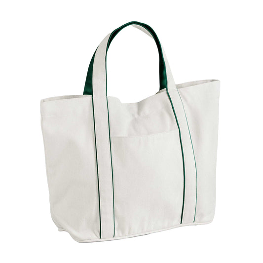 Soft White-Bottle Green - Front - Westford Mill Courtside Medium Tote Bag