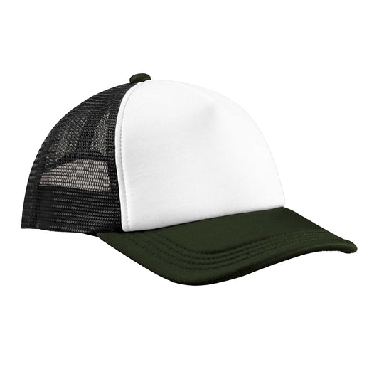 Black-Dark Olive - Front - Beechfield Unisex Adult Retro 5 Panel Trucker Cap