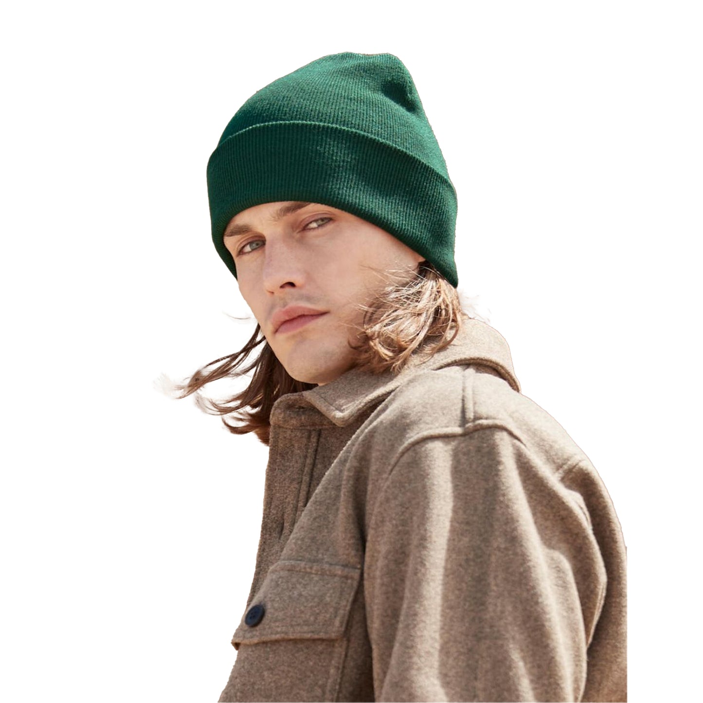 Bottle Green - Side - Beechfield Original Cuffed Polylana Beanie