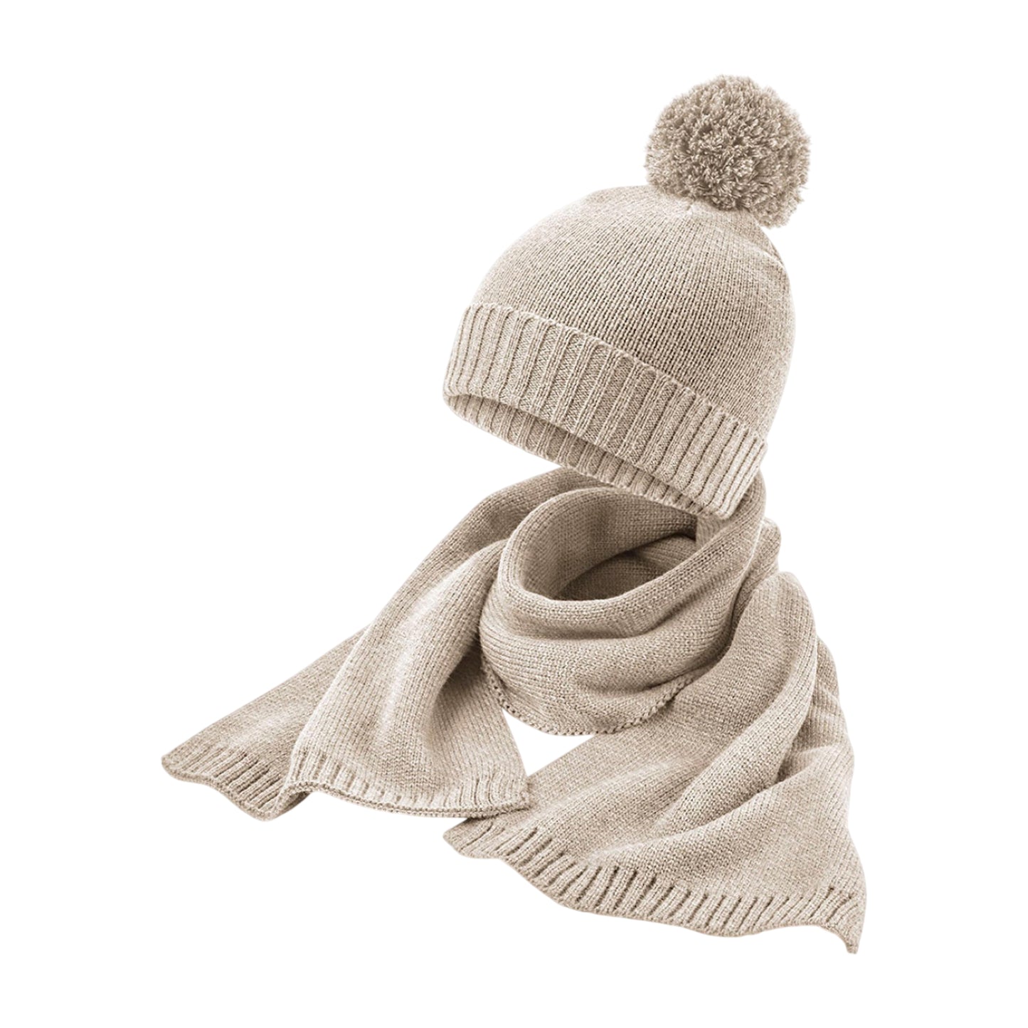 Oatmeal Flecked - Back - Beechfield Knitted Scarf & Beanie Set