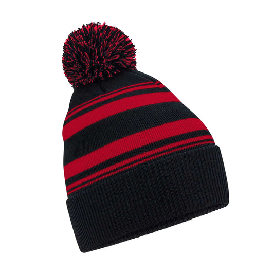 Black-Classic Red - Front - Beechfield Unisex Adult Fan Striped Beanie