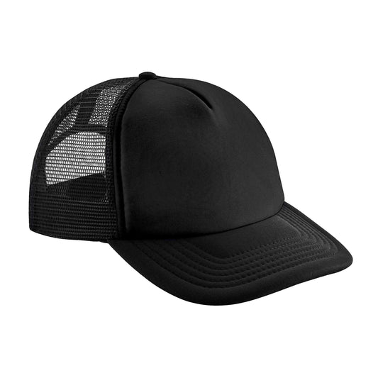 Black - Front - Beechfield Childrens-Kids Vintage Snapback Trucker Cap