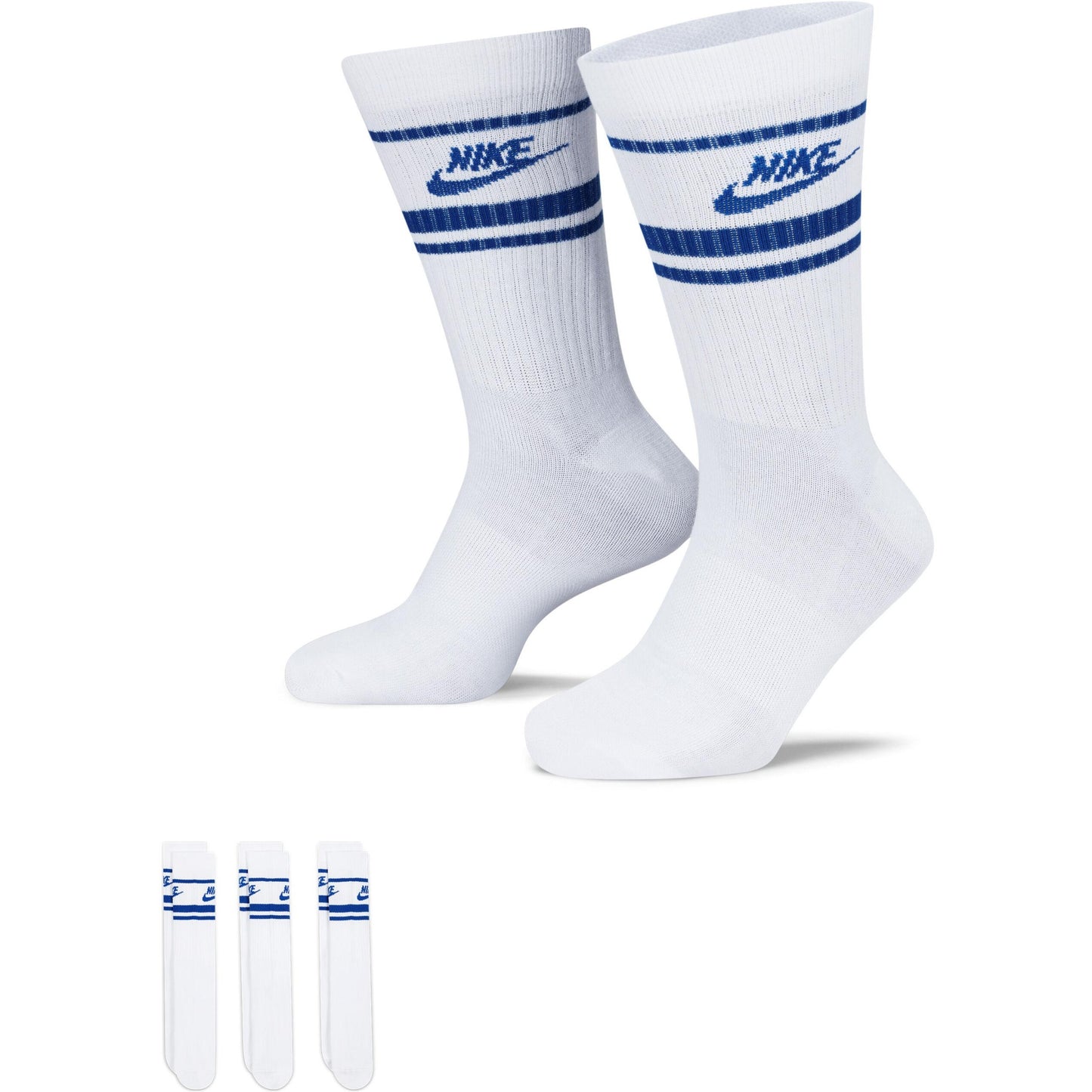 White-Royal Blue - Back - Nike Unisex Adult Sportswear Essential Everyday Crew Socks (Pack of 3)