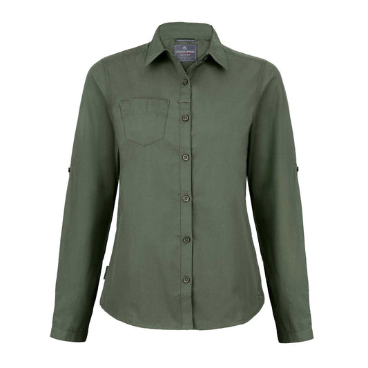 Dark Cedar Green - Front - Craghoppers Womens-Ladies Kiwi Long-Sleeved Shirt