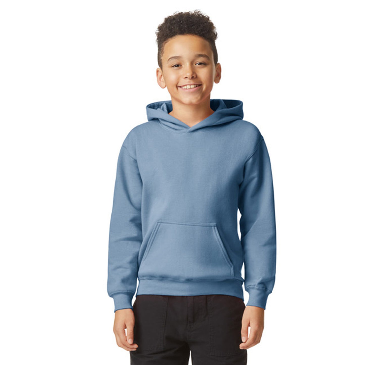 Stone Blue - Side - Gildan Childrens-Kids Softstyle Fleece Midweight Hoodie