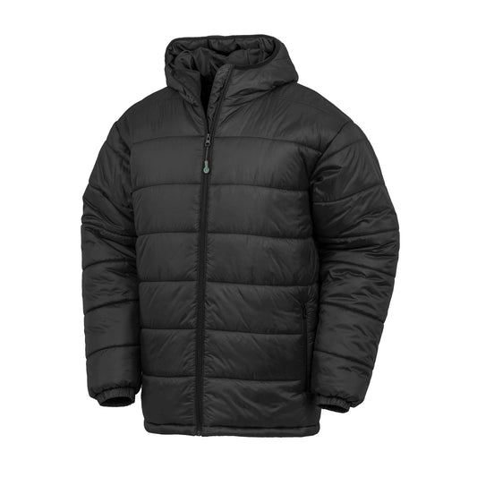 Black - Front - Result Recycled Unisex Adult Recycled Hooded Padded Jacket