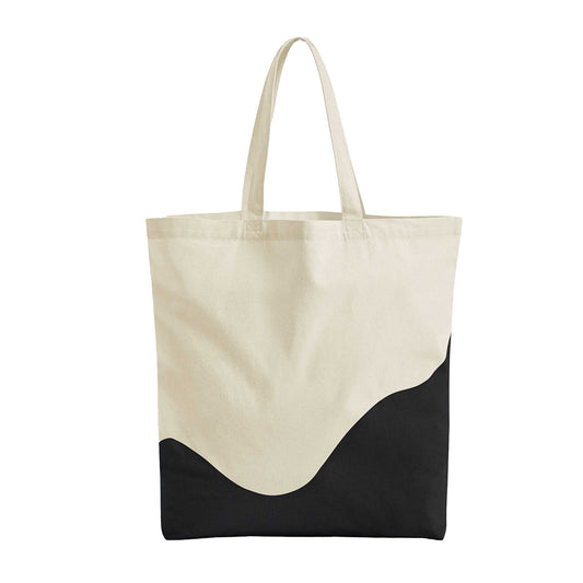 Natural-Black - Front - Westford Mill Wave Pattern Maxi Tote Bag