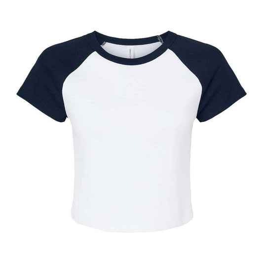 White-Navy - Front - Bella + Canvas Womens-Ladies Baby Micro-Rib Raglan T-Shirt