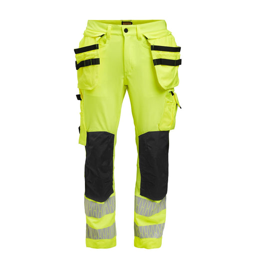 Yellow-Black - Front - Jobman Mens Craftsman Stretch Hi-Vis Trousers
