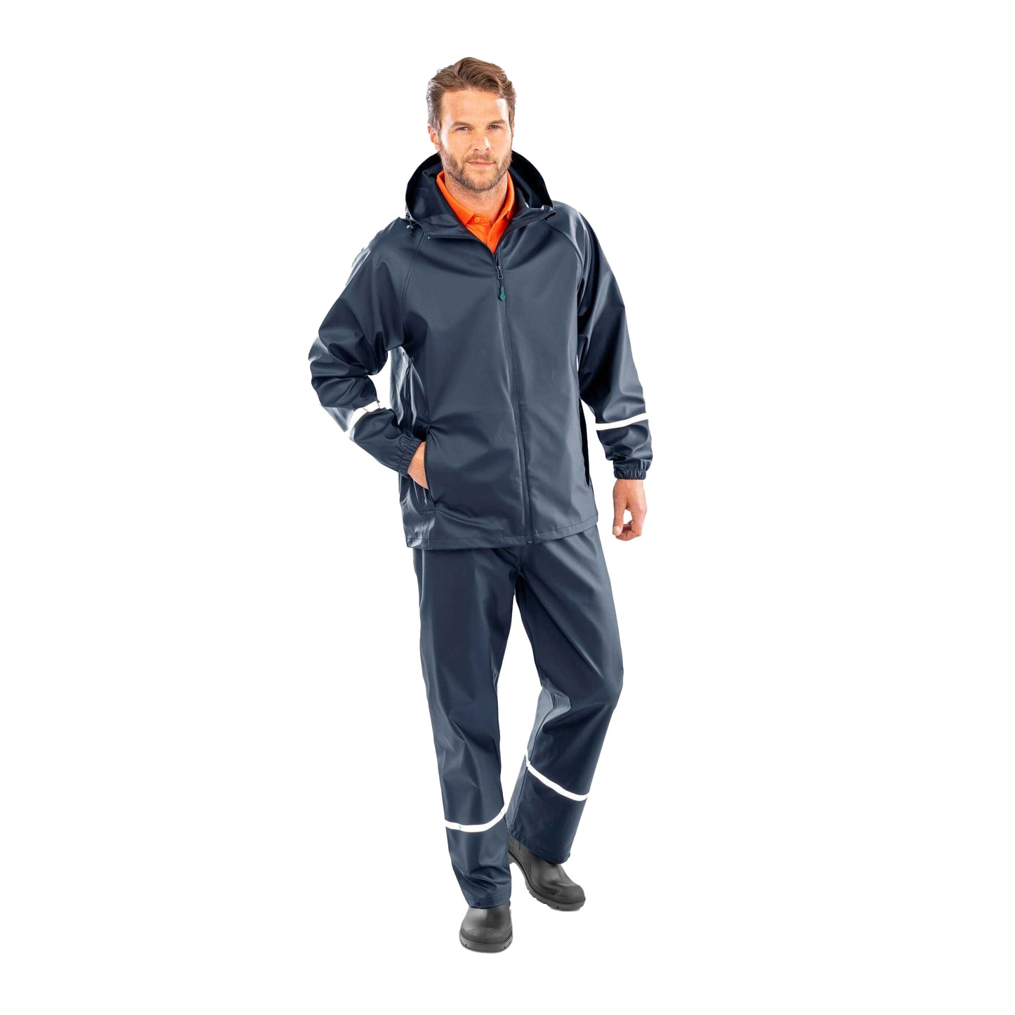 Navy - Lifestyle - Result Recycled Mens Prism Reflective Tape PU Recycled Waterproof Jacket