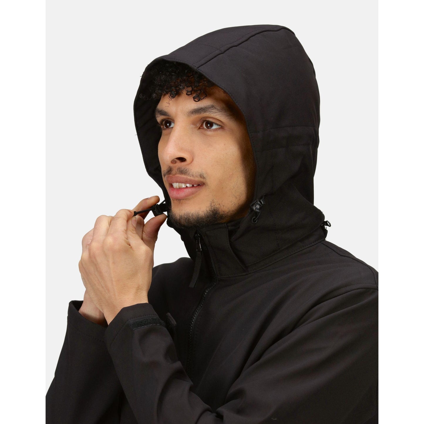 Black - Close up - Regatta Professional Mens Venturer Softshell 3 Layer Hooded Jacket