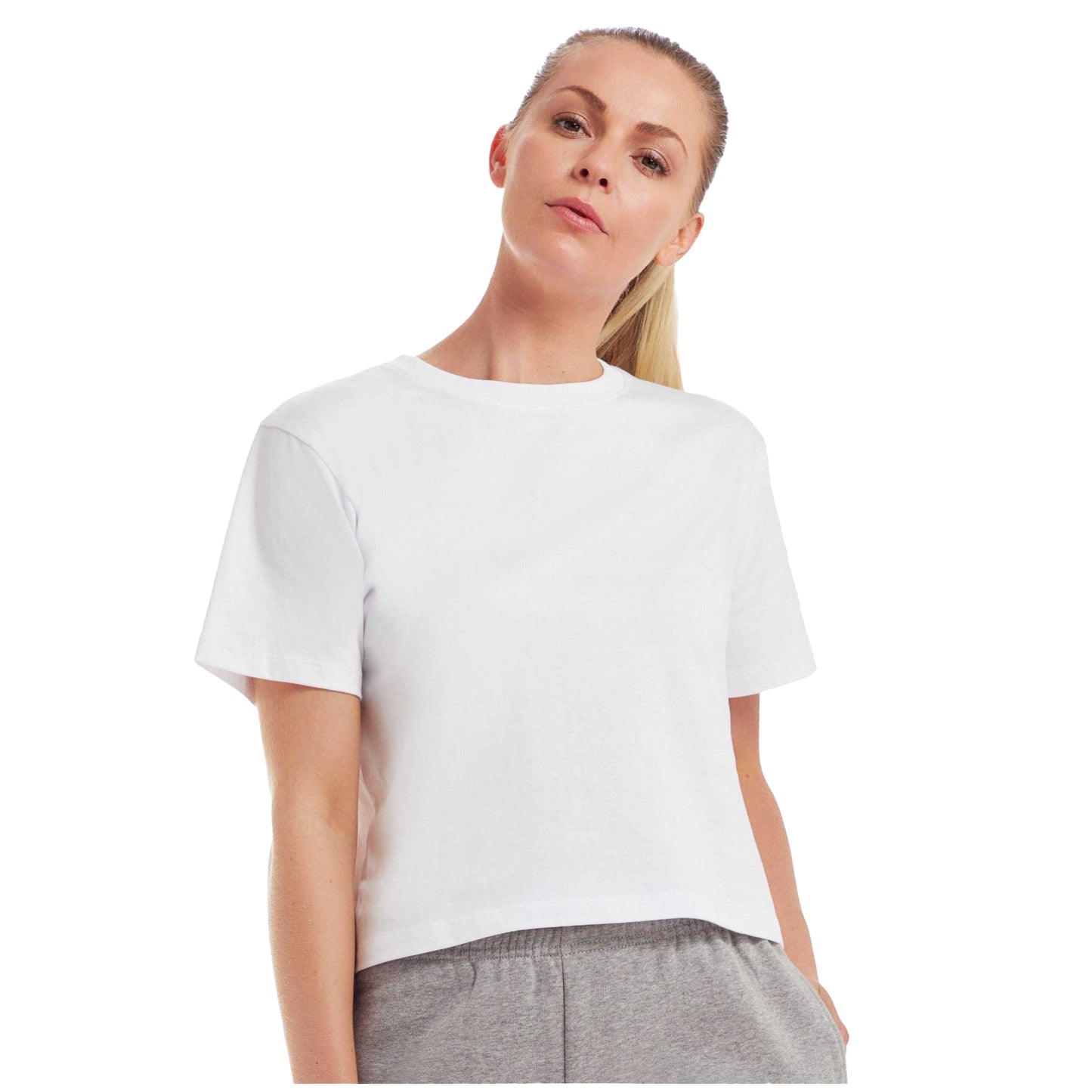 White - Side - Mantis Womens-Ladies Organic Cotton Heavyweight Loose Fit Crop T-Shirt