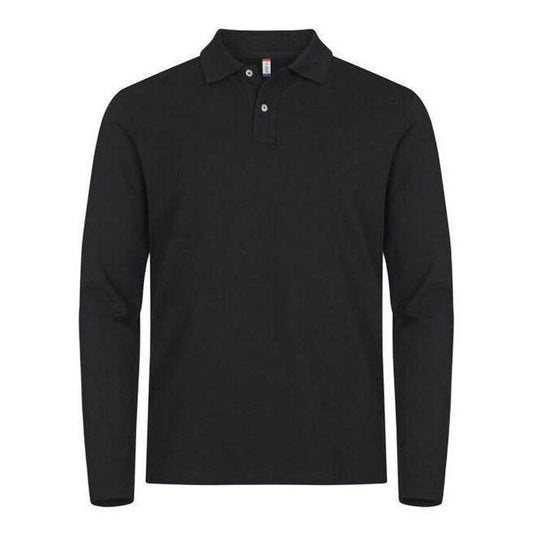 Black - Front - Clique Mens Premium Stretch Long-Sleeved Polo Shirt