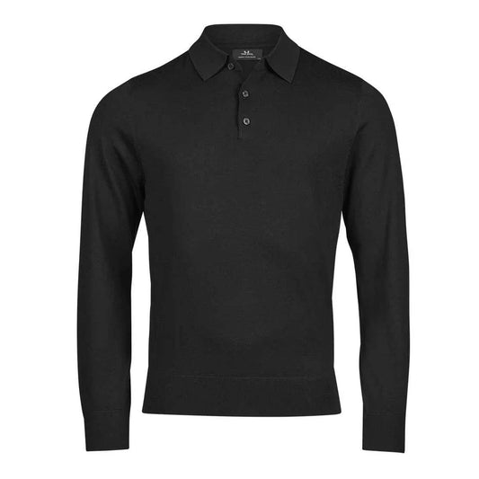 Black - Front - Tee Jays Mens Long-Sleeved Polo Shirt